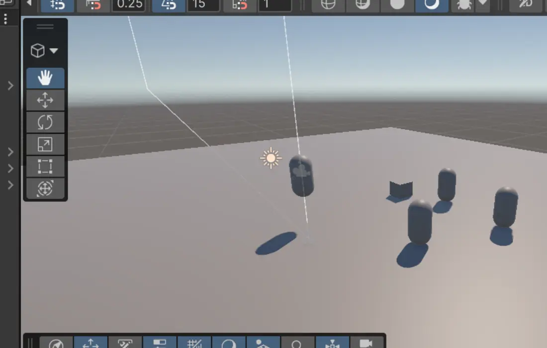 Greybox-scene fra Game Play-projektet i Unity